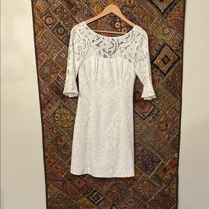 Lilly Pulitzer White Mini Sundress with 3/4 Raglan Sleeves and Scoop Neck